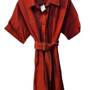 Red Belted Shirt Dress